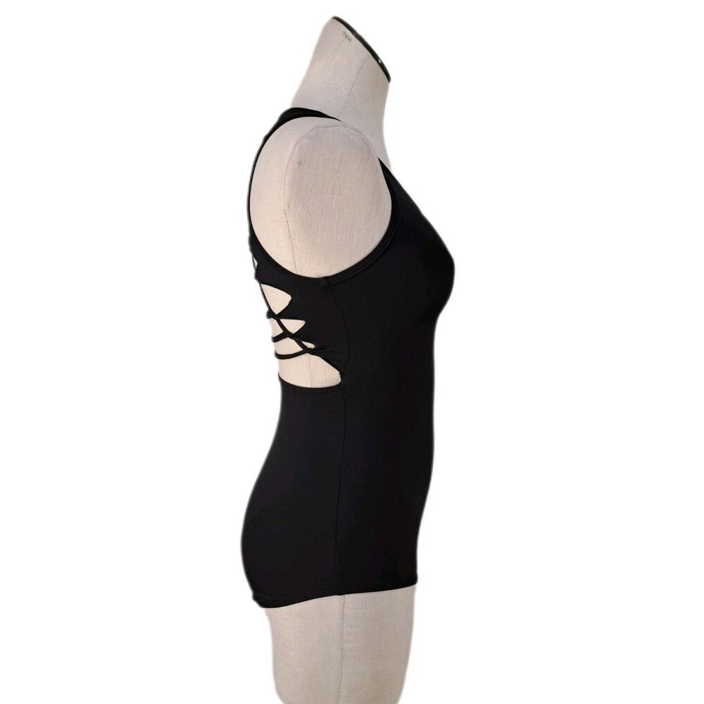 Aja VTG Cutout Slashed Ladder Back Tank Leotard Boycut Black Women's Size S - Picture 4 of 13